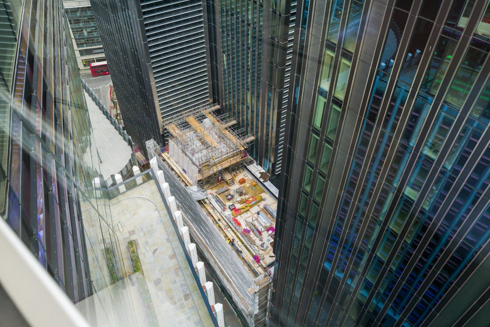 Construction site seen through an office window